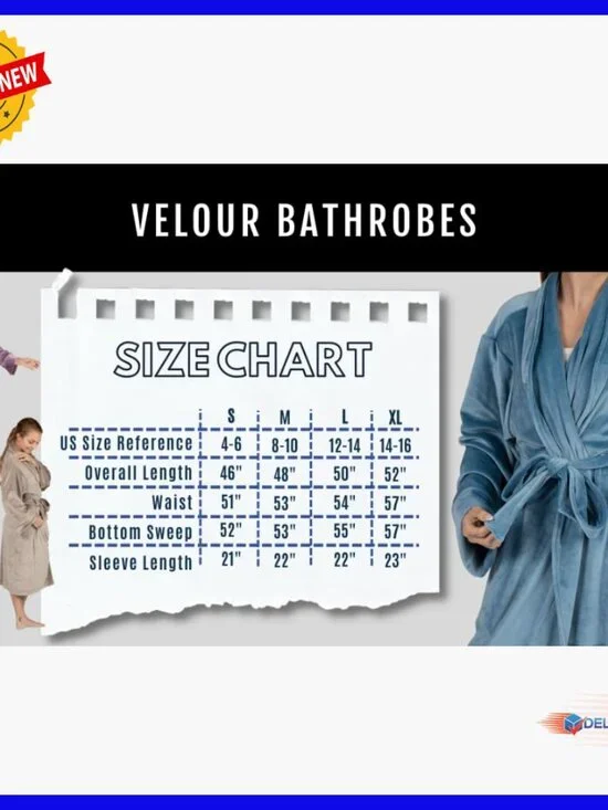 Plush Velour Robe with Pockets, Full Length, Adjustable Belt, Machine Washable - Picture 3 of 7